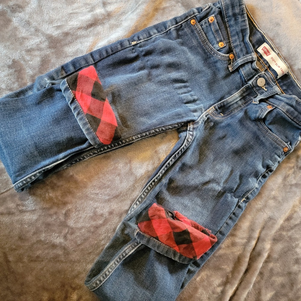 Levis 512 Slim Taper Jeans Kids 8 Reg Blue Fair Buffalo Plaid Cuffs 895